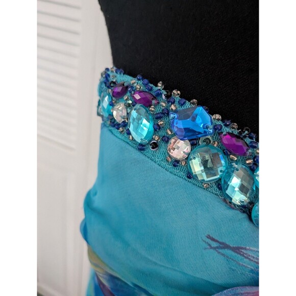 Deb Vtg 90s Y2K Dress Womens 24 Strapless Embellished High-lo Blue Peacock Maxi - Picture 4 of 16